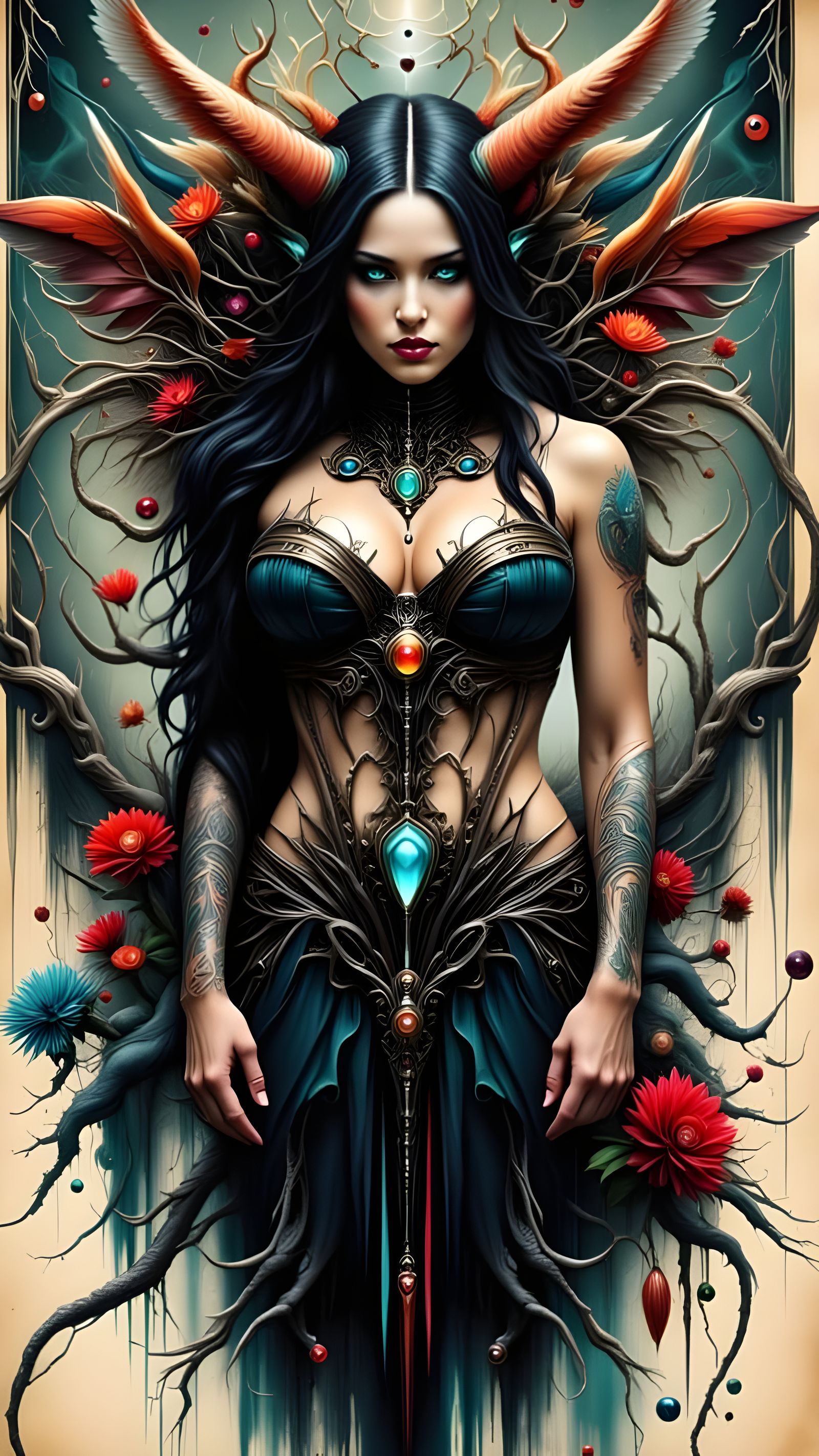 Floral Demonesque Pin-Up