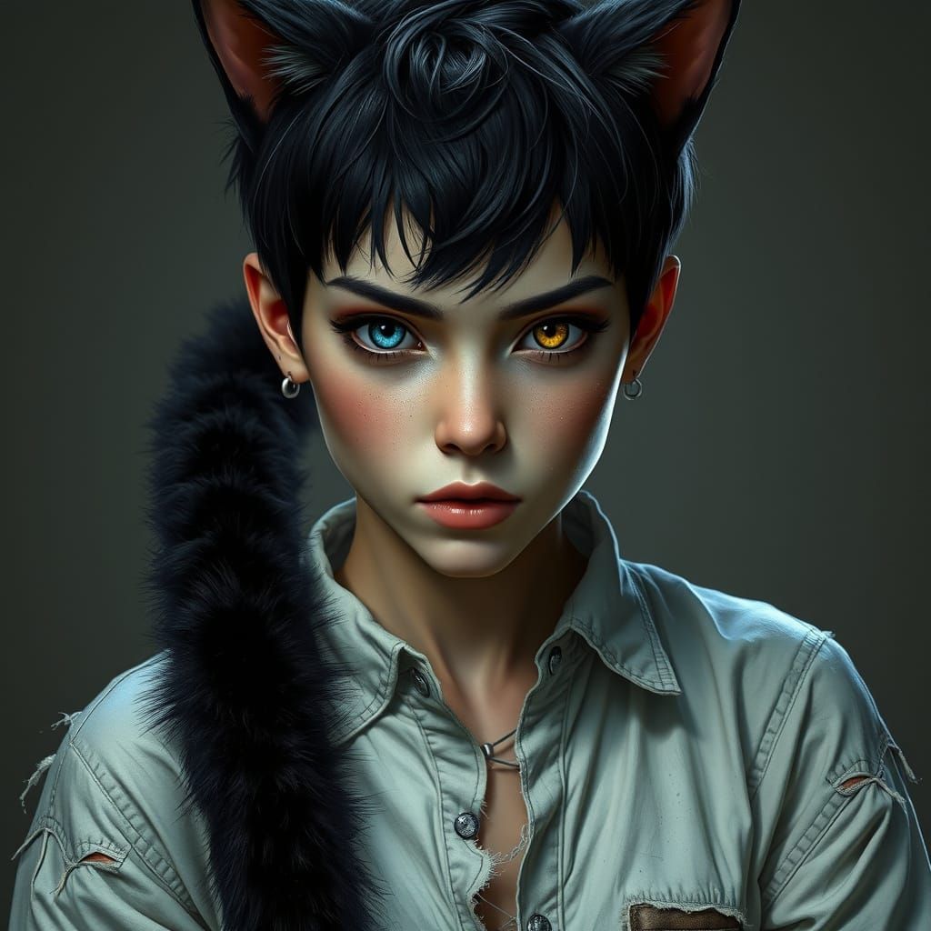Mysterious Young Woman with Feline Features