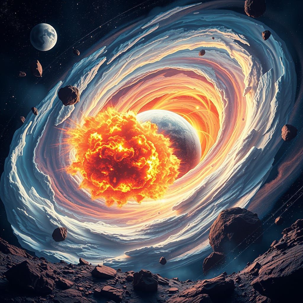 Cosmic Collision in a Swirling Vortex of Fire and Ice