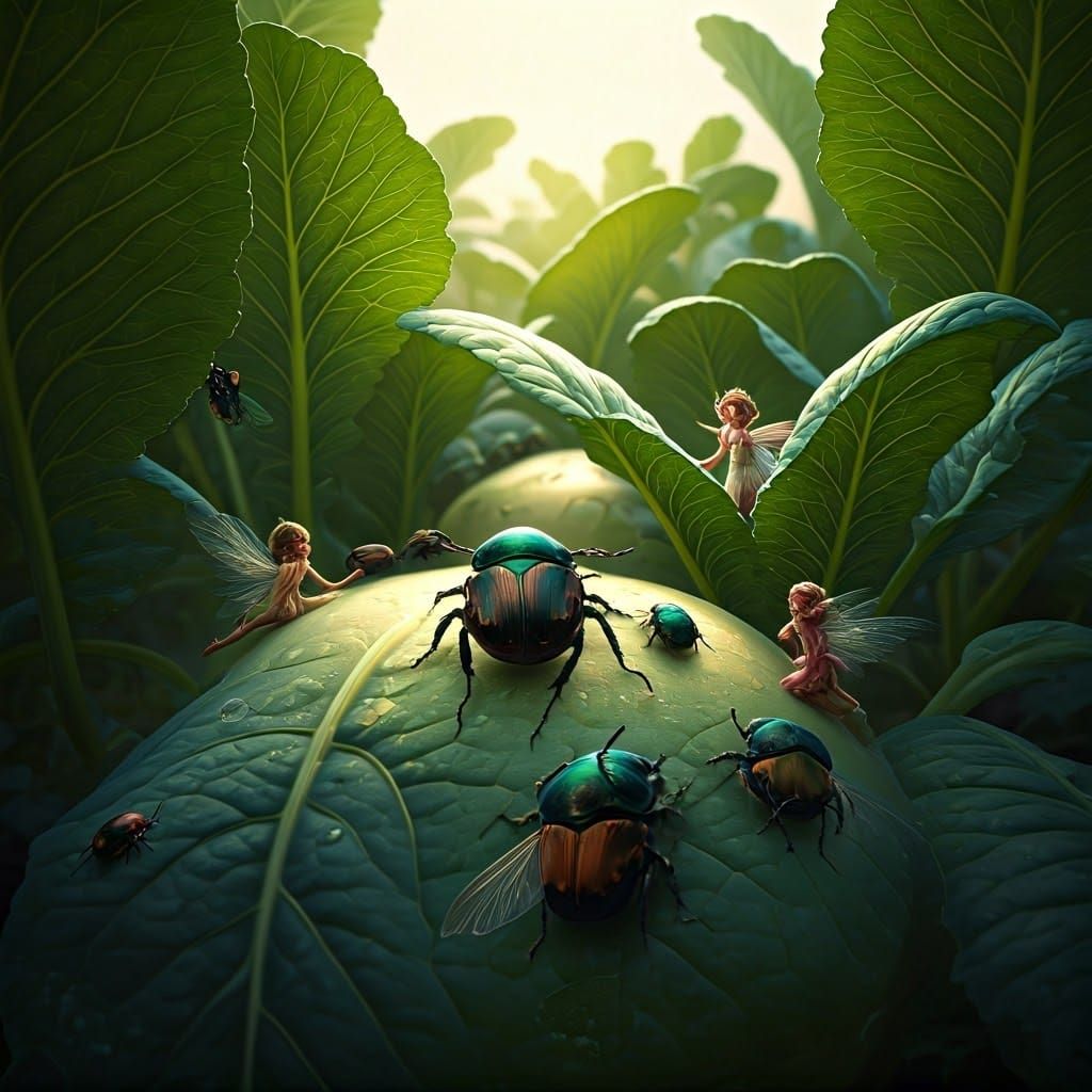 Whimsical Hyperrealist Scene of Turnips and Mythical Creatur...