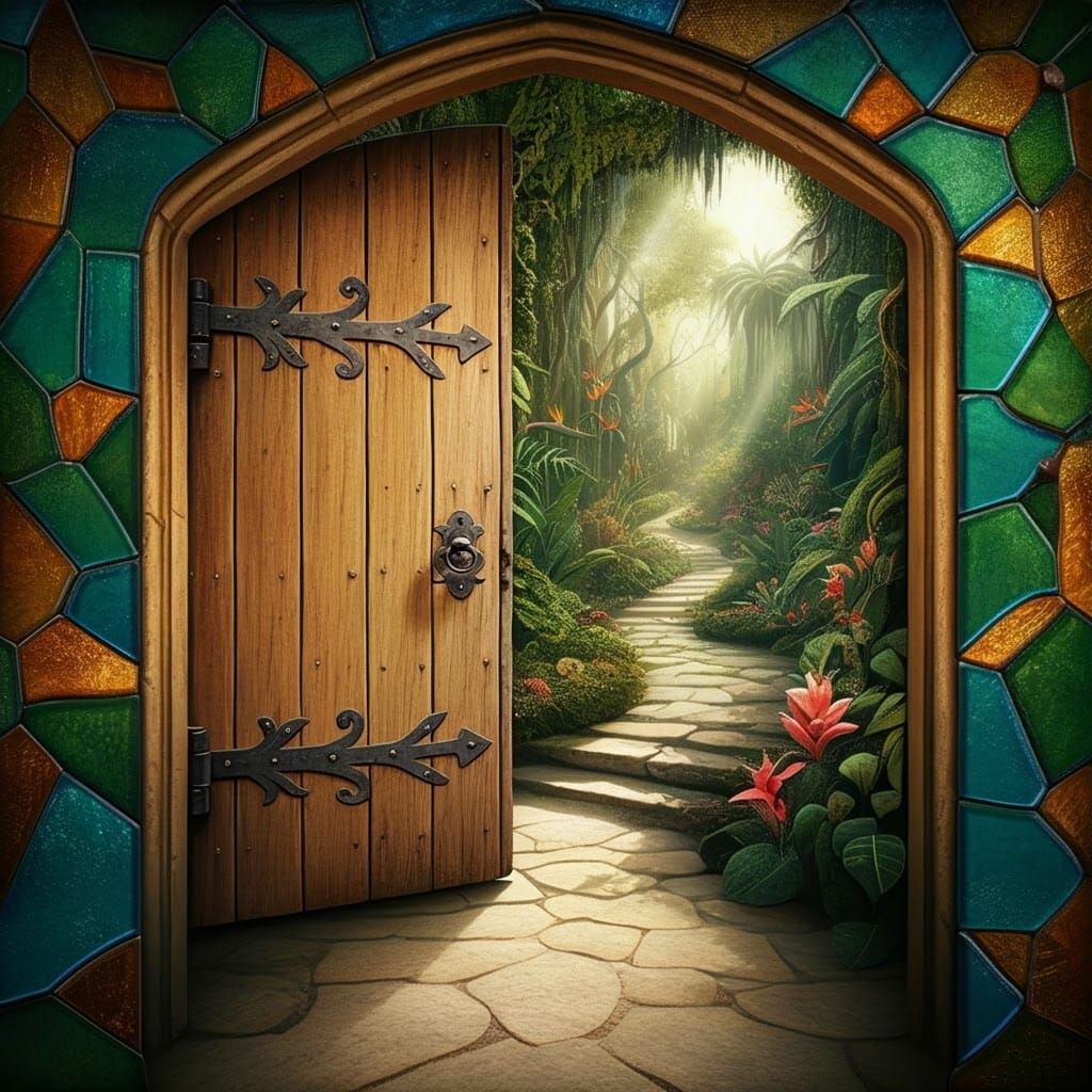 Enchanted Garden Door in Mosaic Style