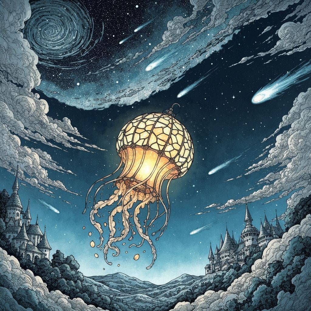 Magical Jellyfish Lantern Over Fairy Kingdom