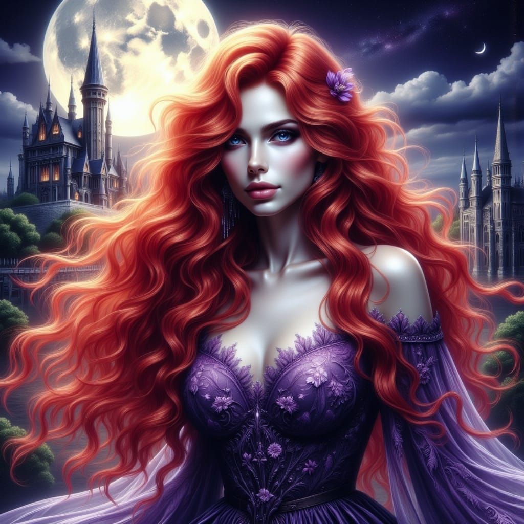 Enchanted Ghost on Castle Parapet in Moonlight Watercolor