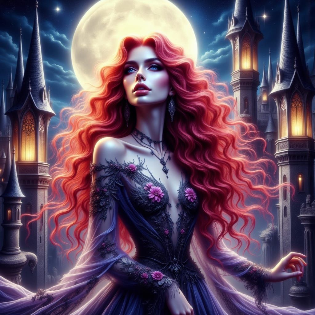 Whimsical Watercolor Ghost in Moonlit Castle