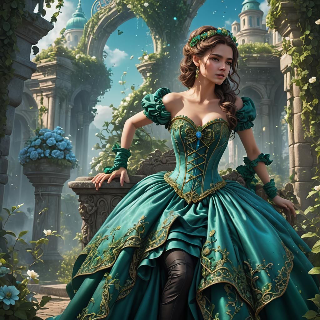 Sky Blue and Emerald Green Quince Dress