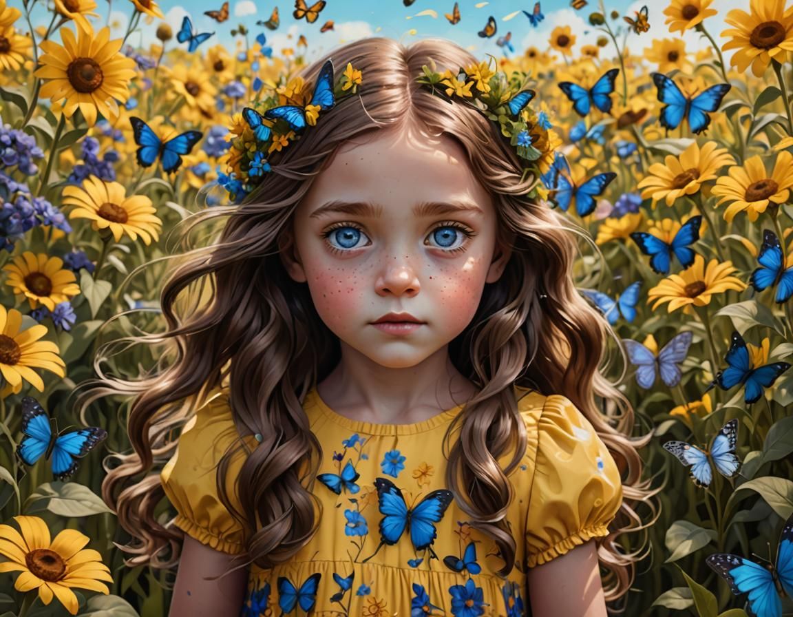 Little Girl in Flower Field, Pixar Style