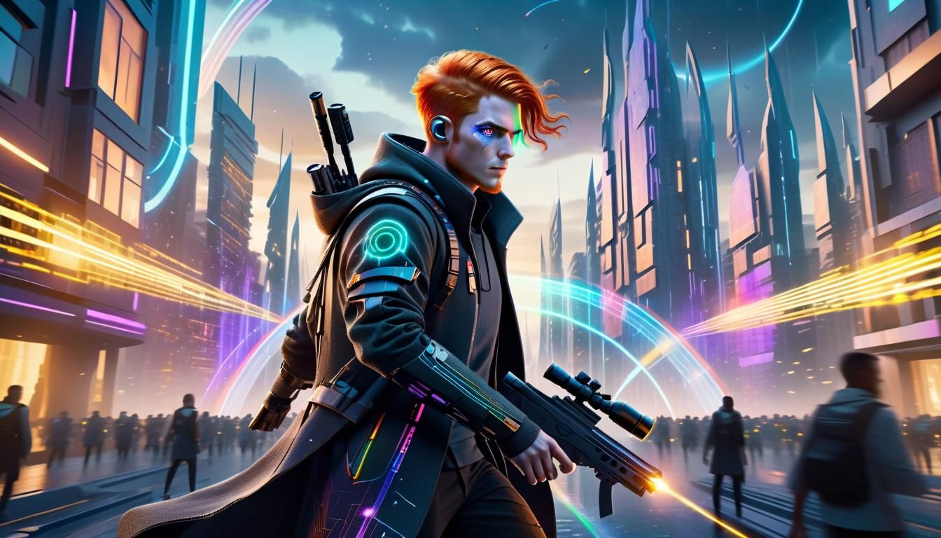 An assassin with ginger hair and rainbow coloured eyes track...