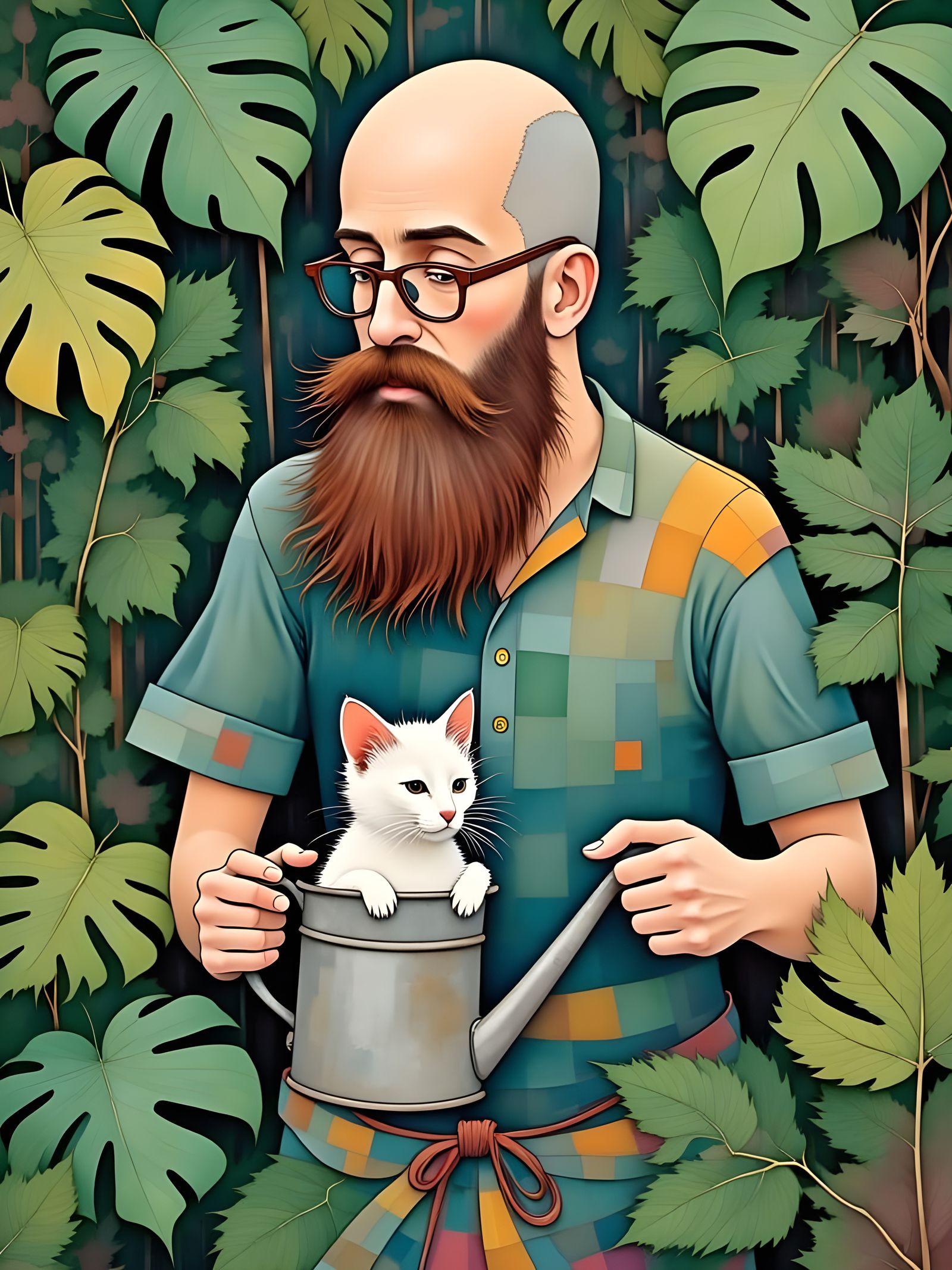 Balinese Man Discovers Kitten in Lush Garden