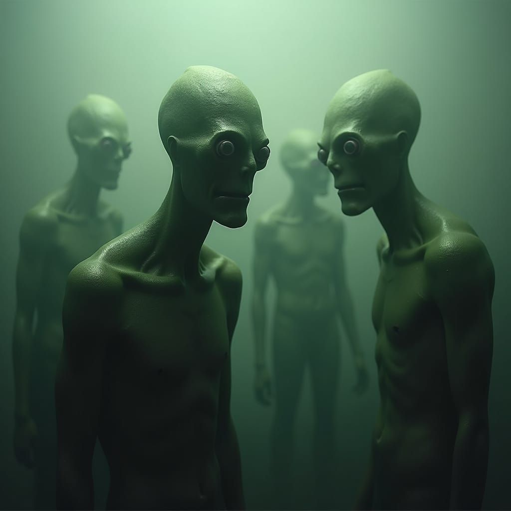 Grotesque Greenish Creatures in Misty Surrealism
