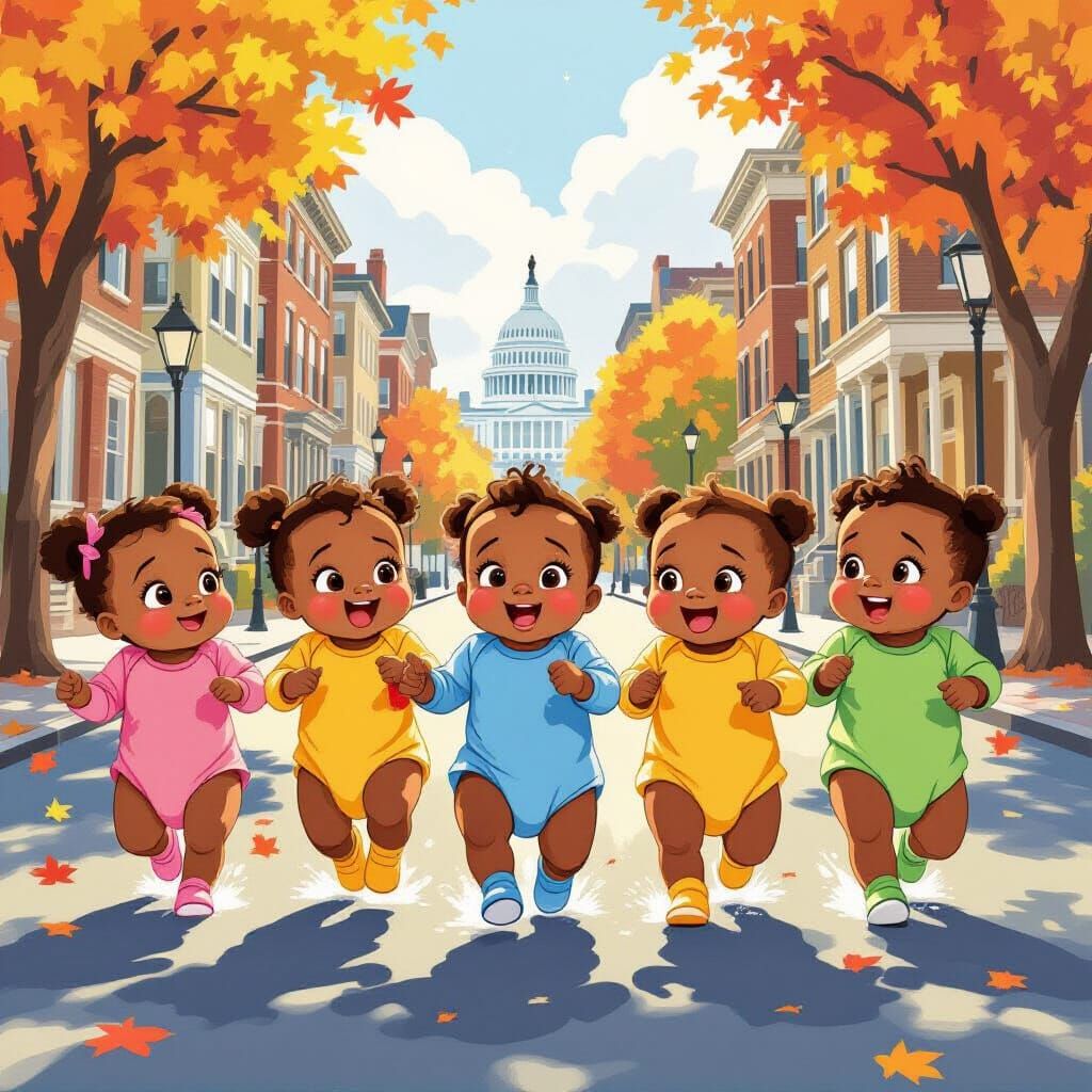 Babies Crying in Washington DC, Whimsical Art Style