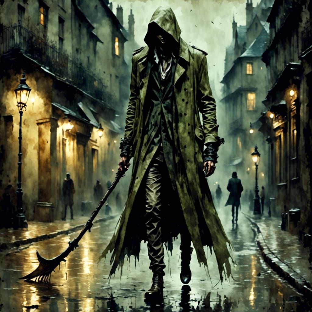 Mysterious Figure in Trench Coat: Grunge-Punk Style