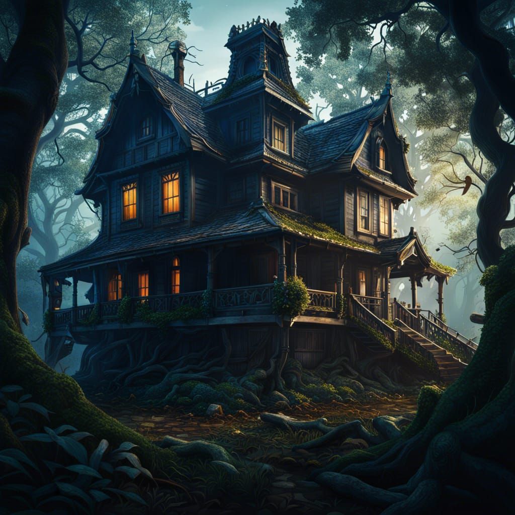 Haunted House in Forest: Hyperrealistic Concept Art