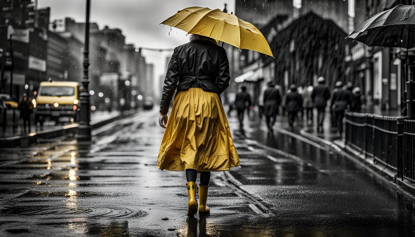 Monochrome Woman in Yellow Dress: 3D Portrait