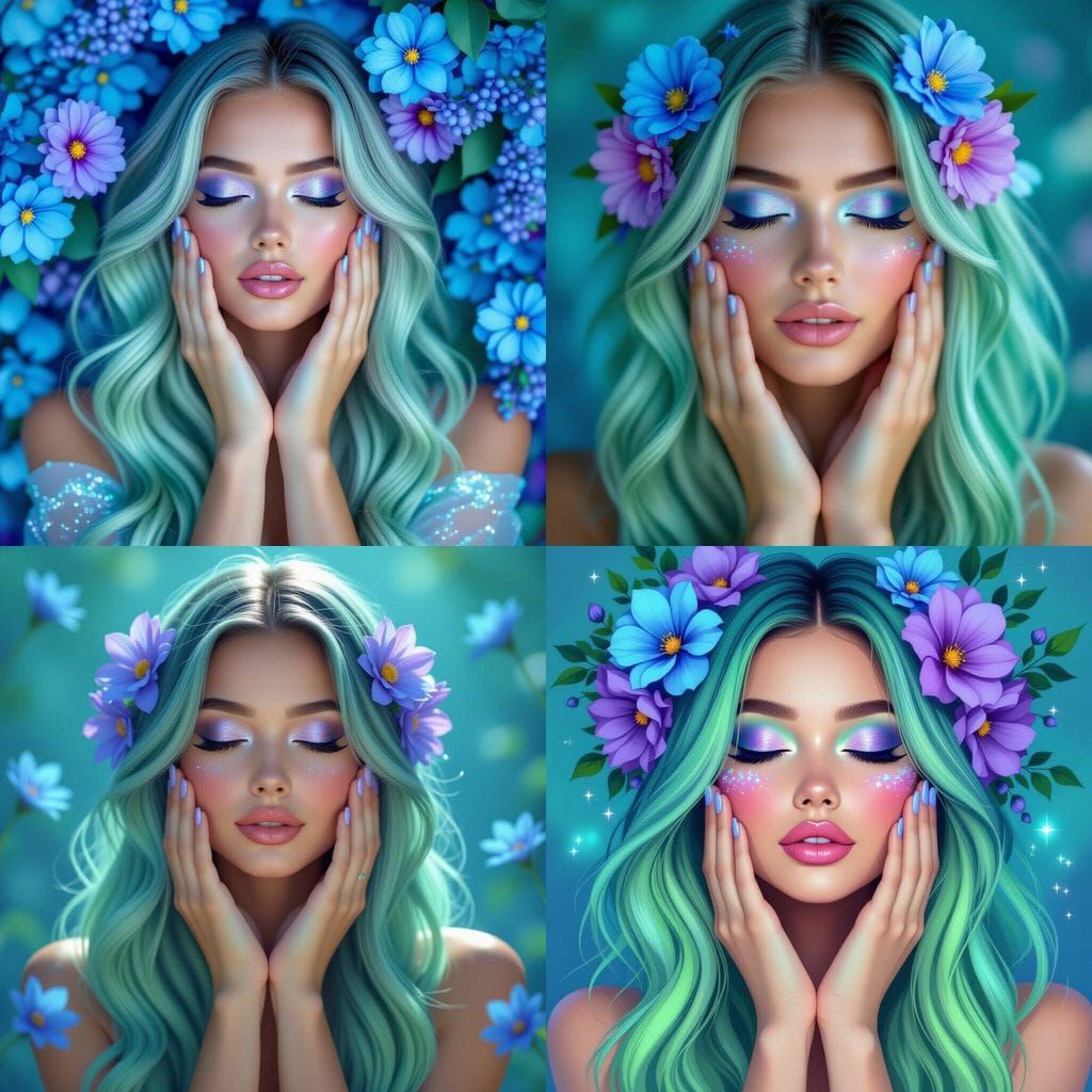 Ethereal Woman Adorned with Neon and Flowers