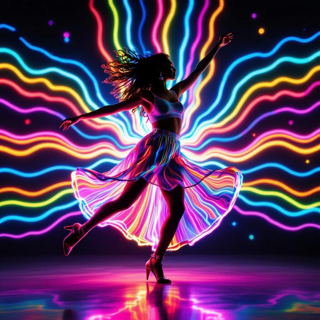 Woman's Rainbow Dance with Abstract Light Motion
