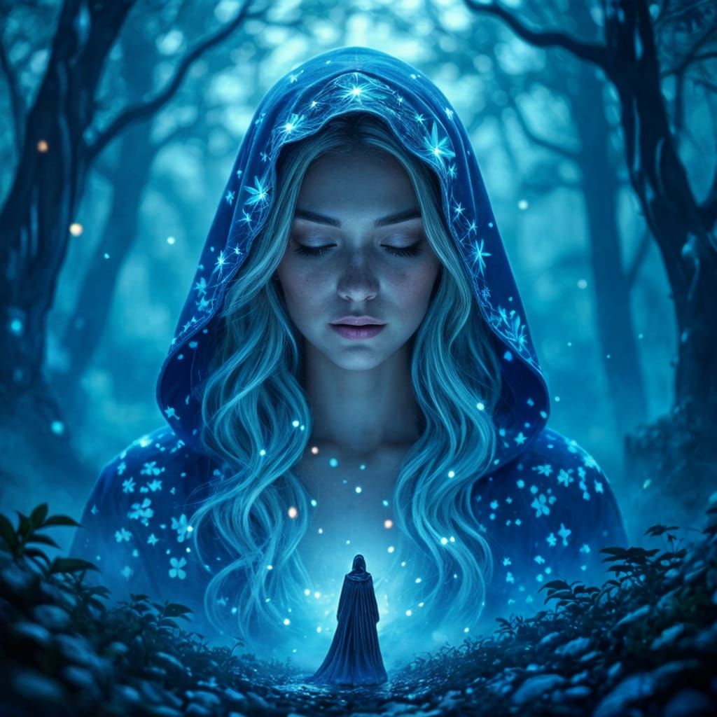 Surreal Goddess Emerges from Bioluminescent Forest