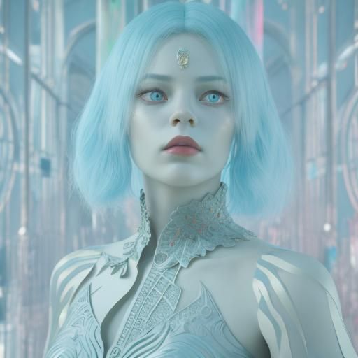 Surreal Lady in Blue: Elegant CGI Masterpiece