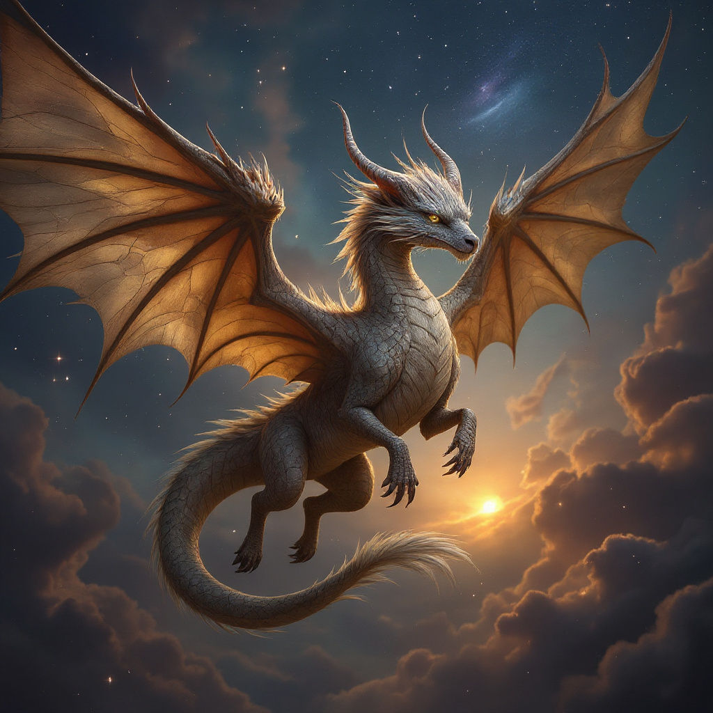 Celestial Dragon Unfurling Wings in Cosmic Nebula