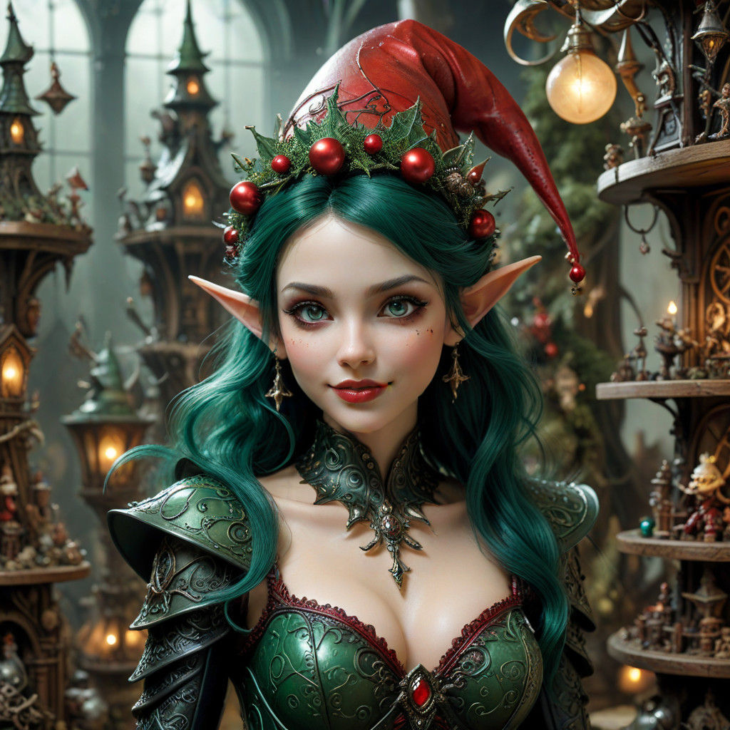 Enchanted Christmas Elf in Gothic Latex Attire