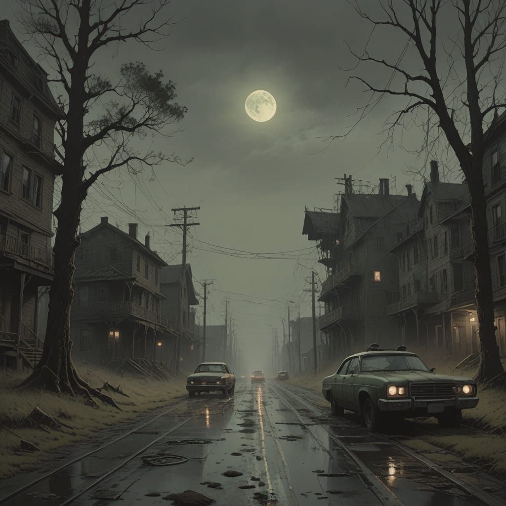 Mysterious Highway Landscape in Dark Fantasy Style