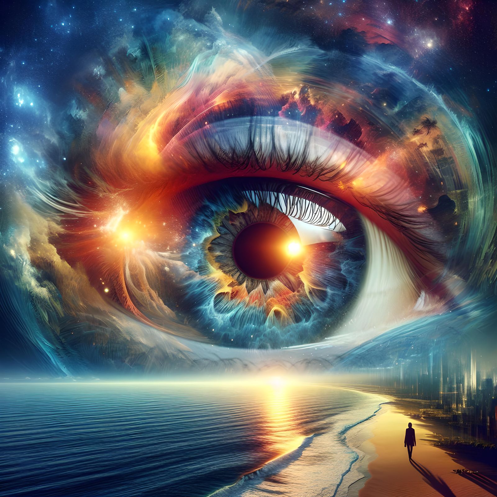 Dual Exposure Eye: Ocean and Galactic Scenery