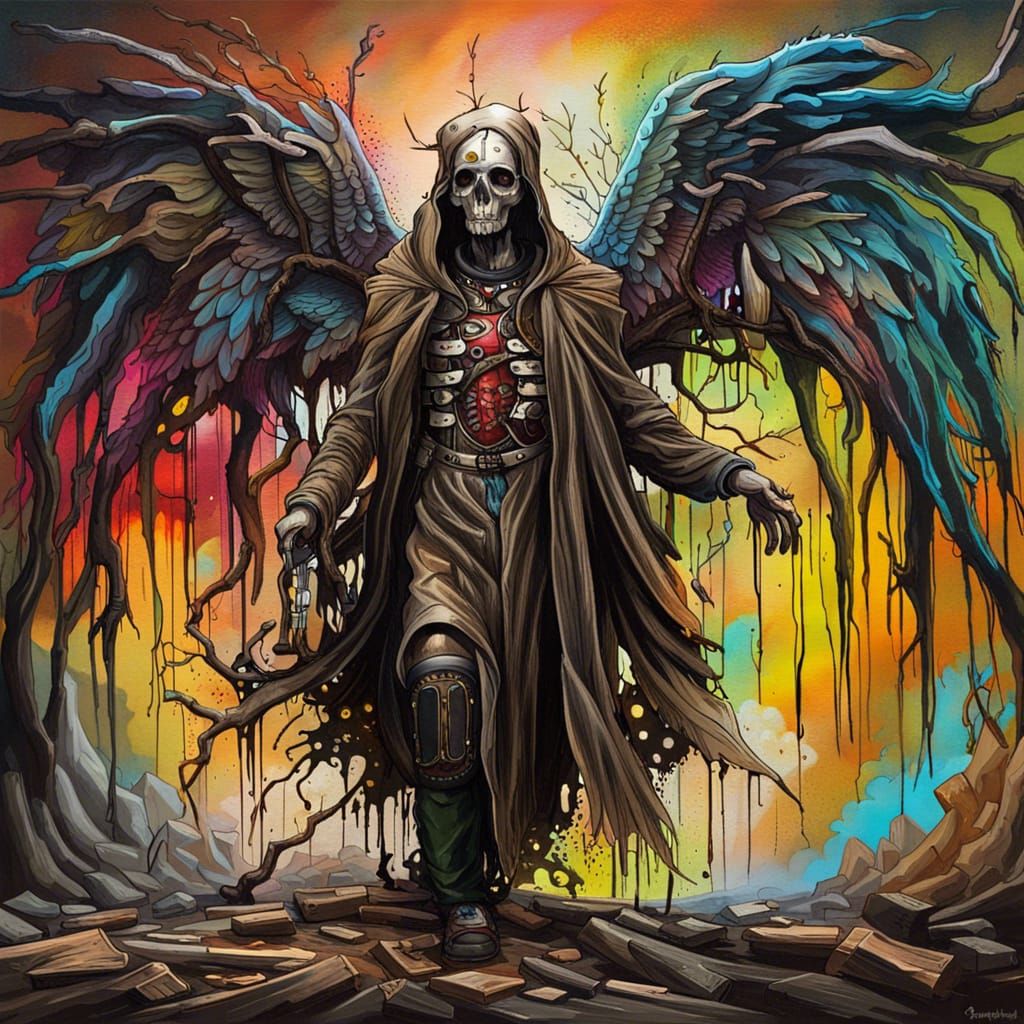 Steampunk Angel of Death Graffiti Art