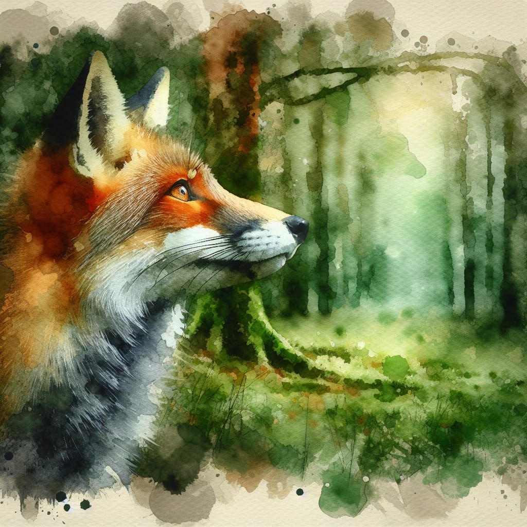Romantic Era Fox in Watercolour Style