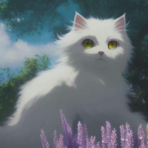 Fluffy Three-Eyed Cat Angel in Lavender Fantasy