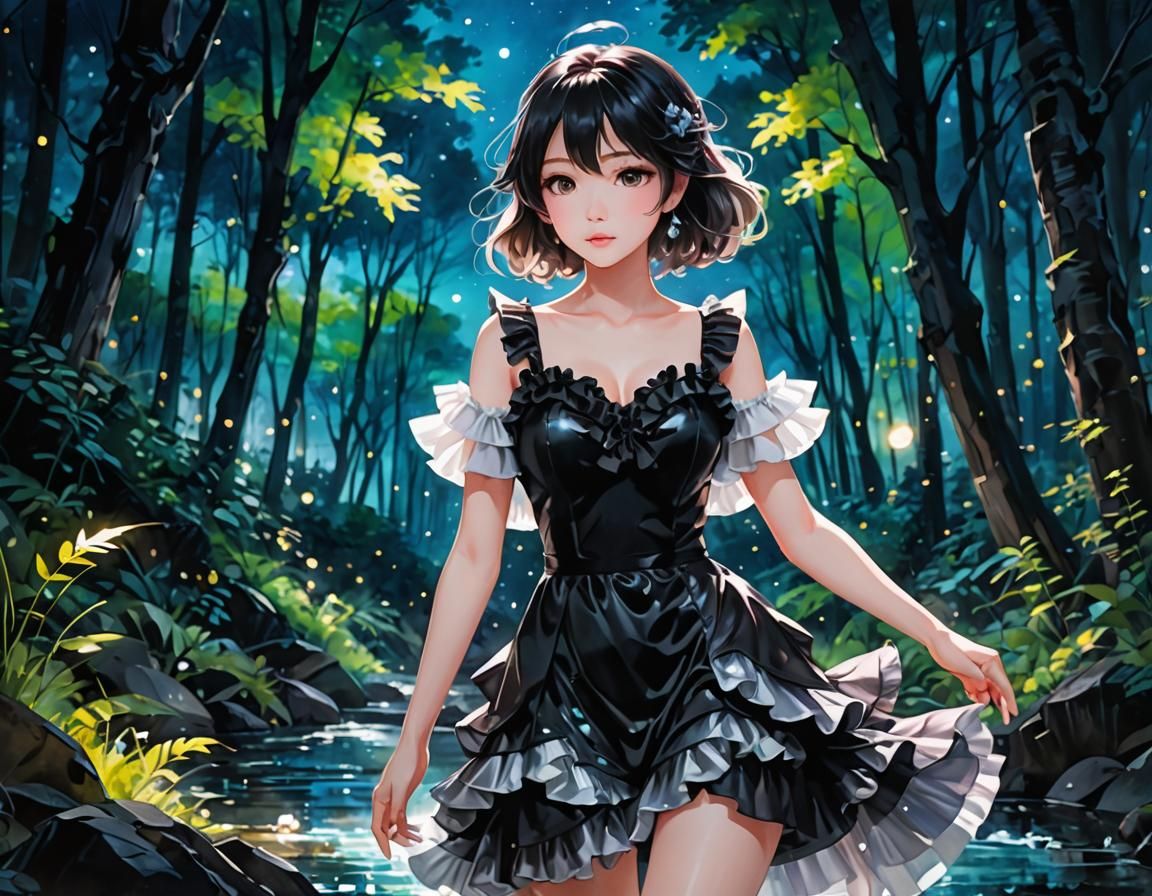 Neon Dress in Black and White Impasto Painting