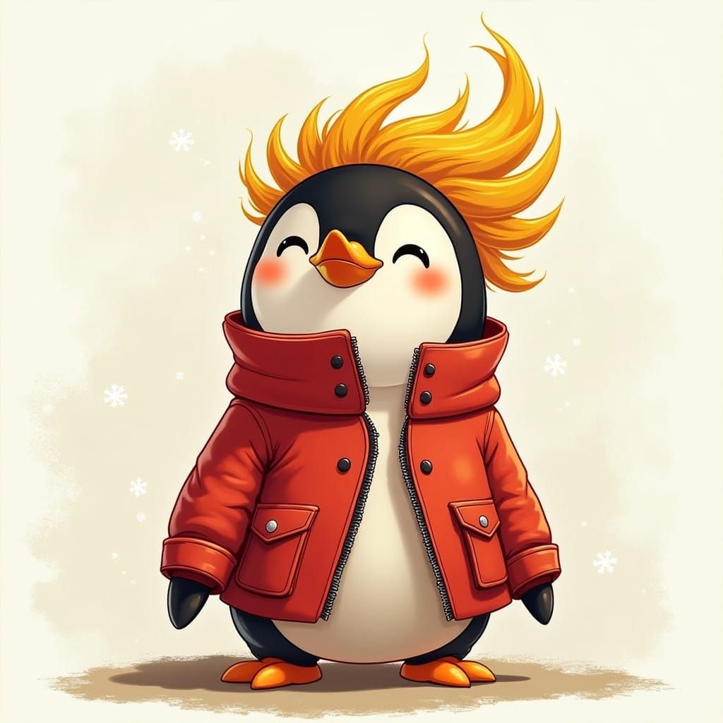 Penguin Wears Stylish Red Jacket