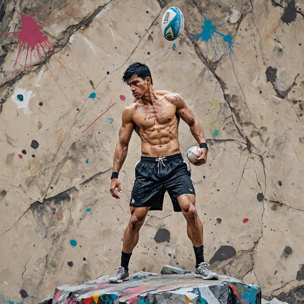 Vibrant Boxer Surmounts Mountain in Bold Graffiti Art