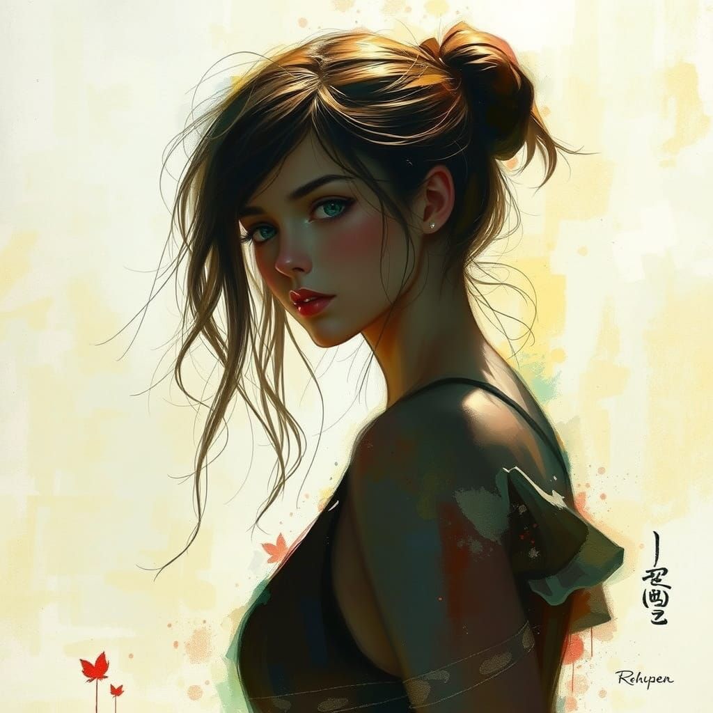 Mystic Silhouette: Peasant Girl in Watercolor Art