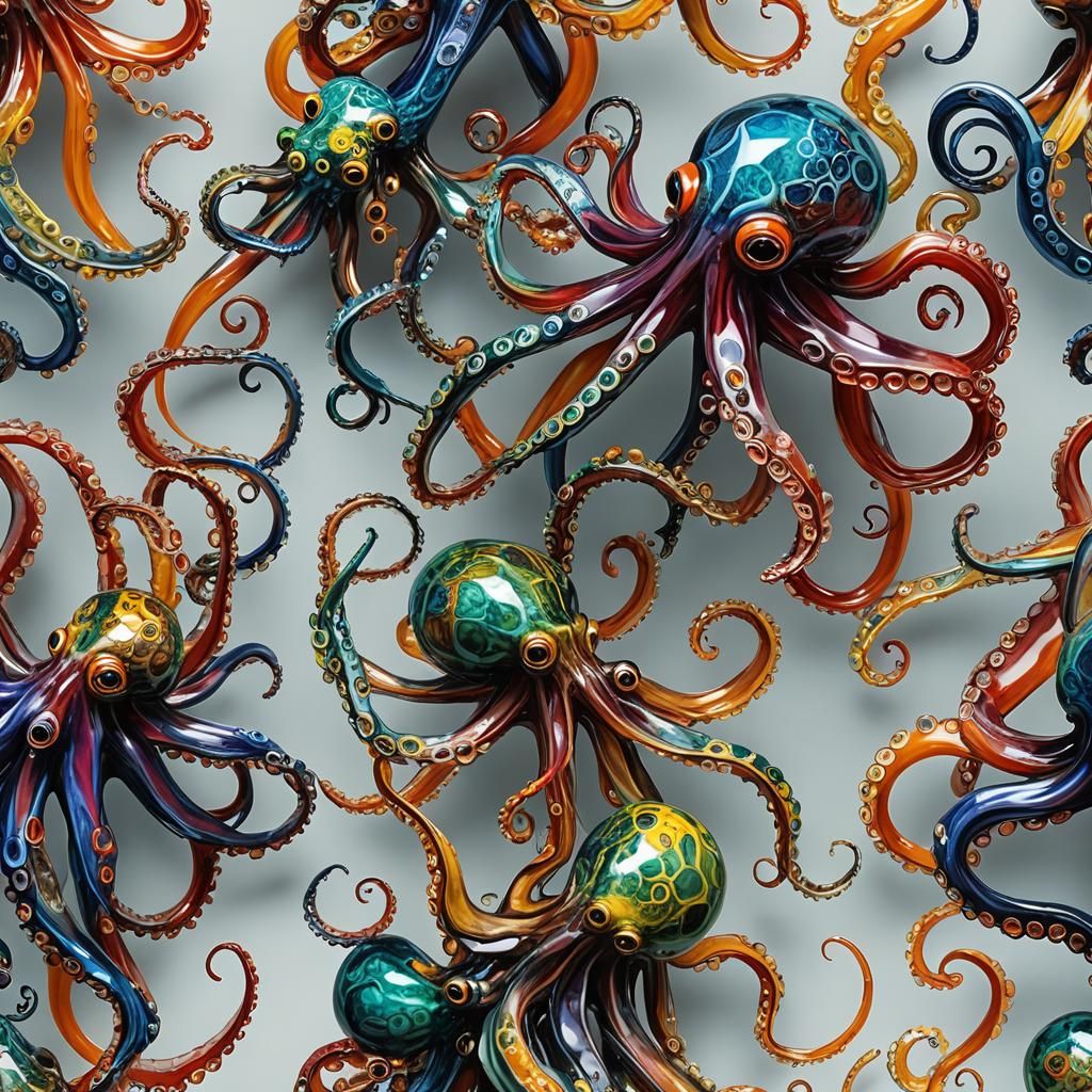 Blown Glass Octopus: Abstract Art in Vivid Colors