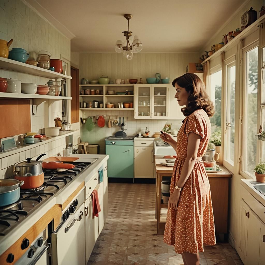 Retro 70s Kitchen Interior with Warm Analog Colors