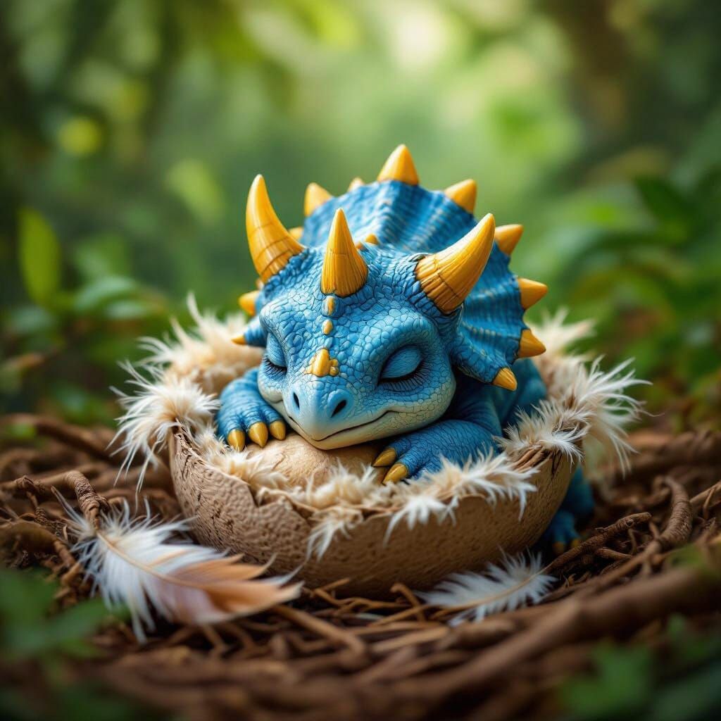 Cute Baby Triceratops Hatching in Jungle