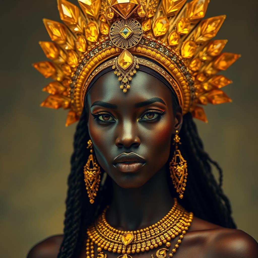 Regal African Goddess in Gold Jewellery