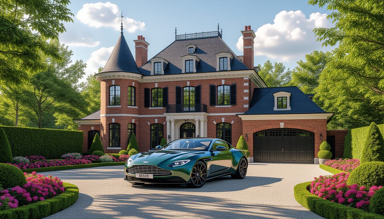 Victorian Chateau With Aston Martin Amidst Flowers