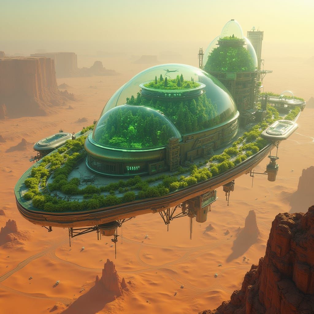 Futuristic City Floats Above Barren Wasteland in a Vibrant E...