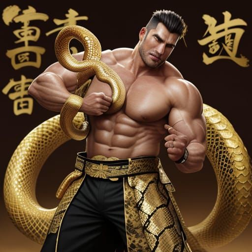 Ancient Chinese Warrior Wrapped in Golden Serpent Glory