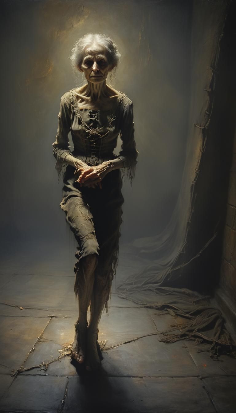 Gothic Portrait of Withered Woman in Rembrandt Style