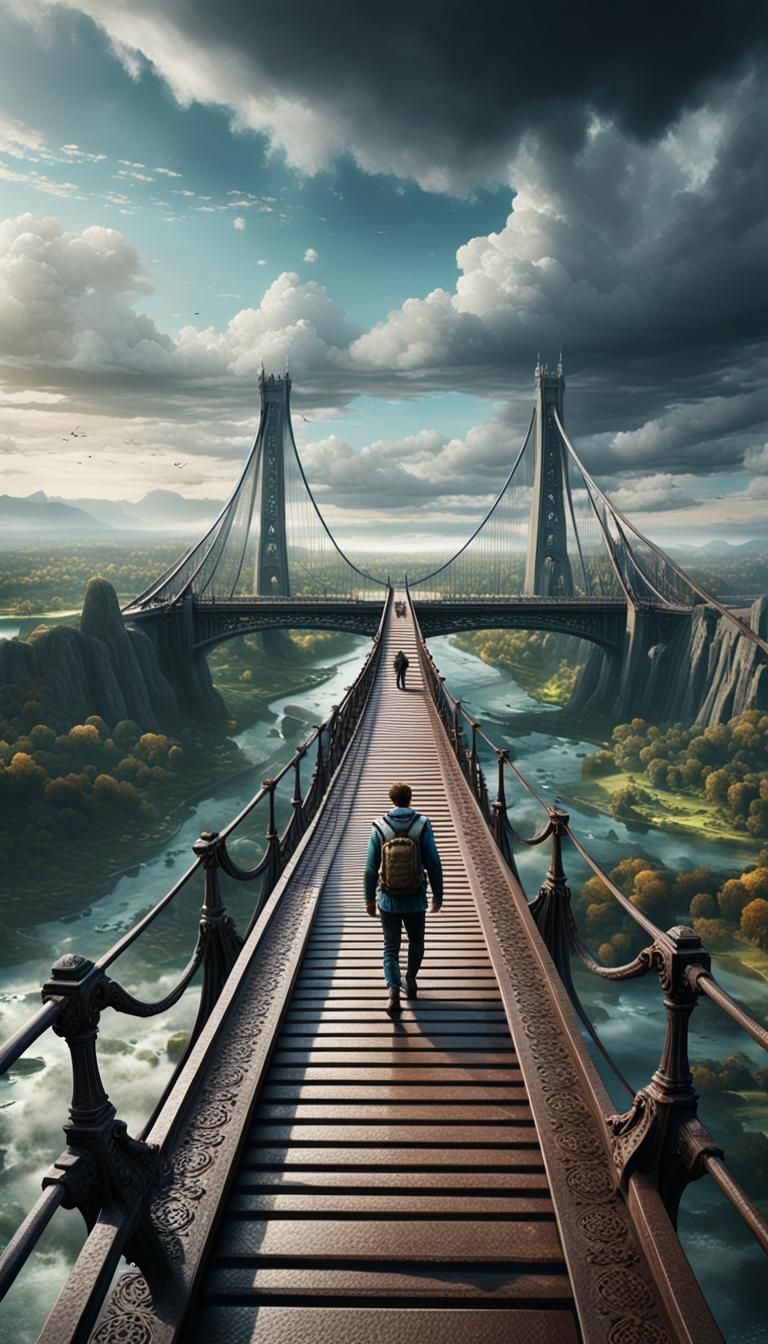 Man on Bridge: Detailed Fantasy Concept Art
