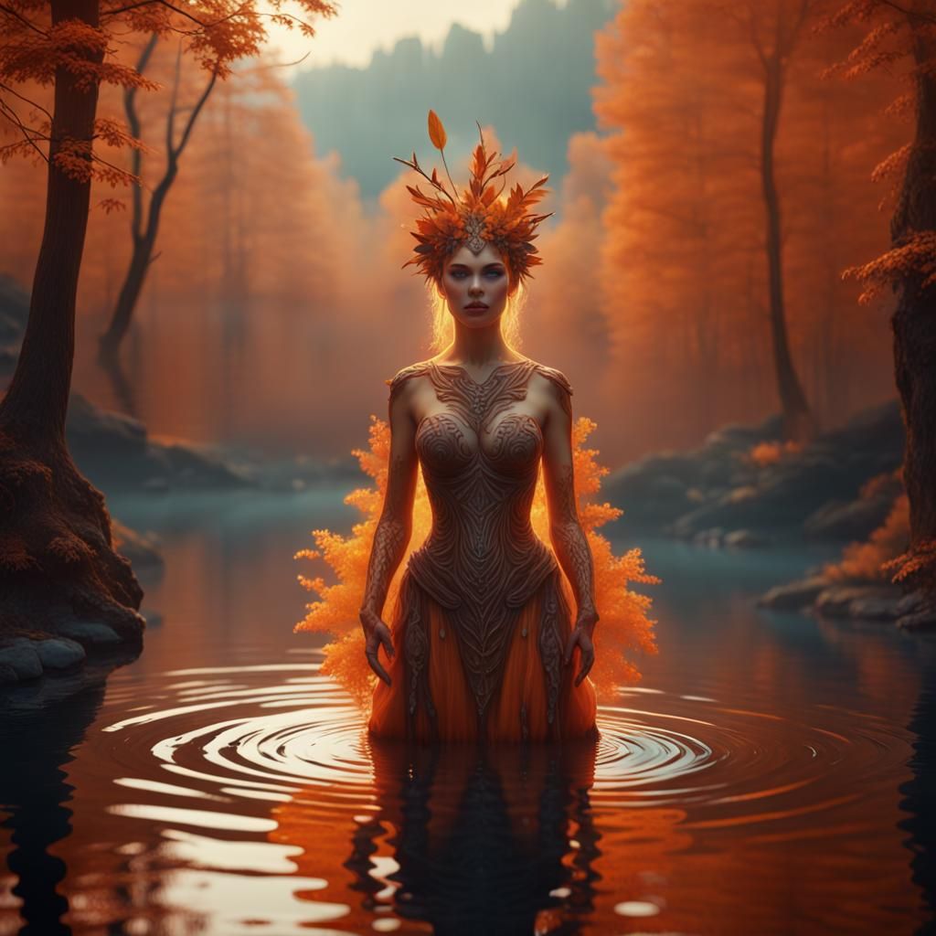 Nature Goddess Transformation in Autumn Forest
