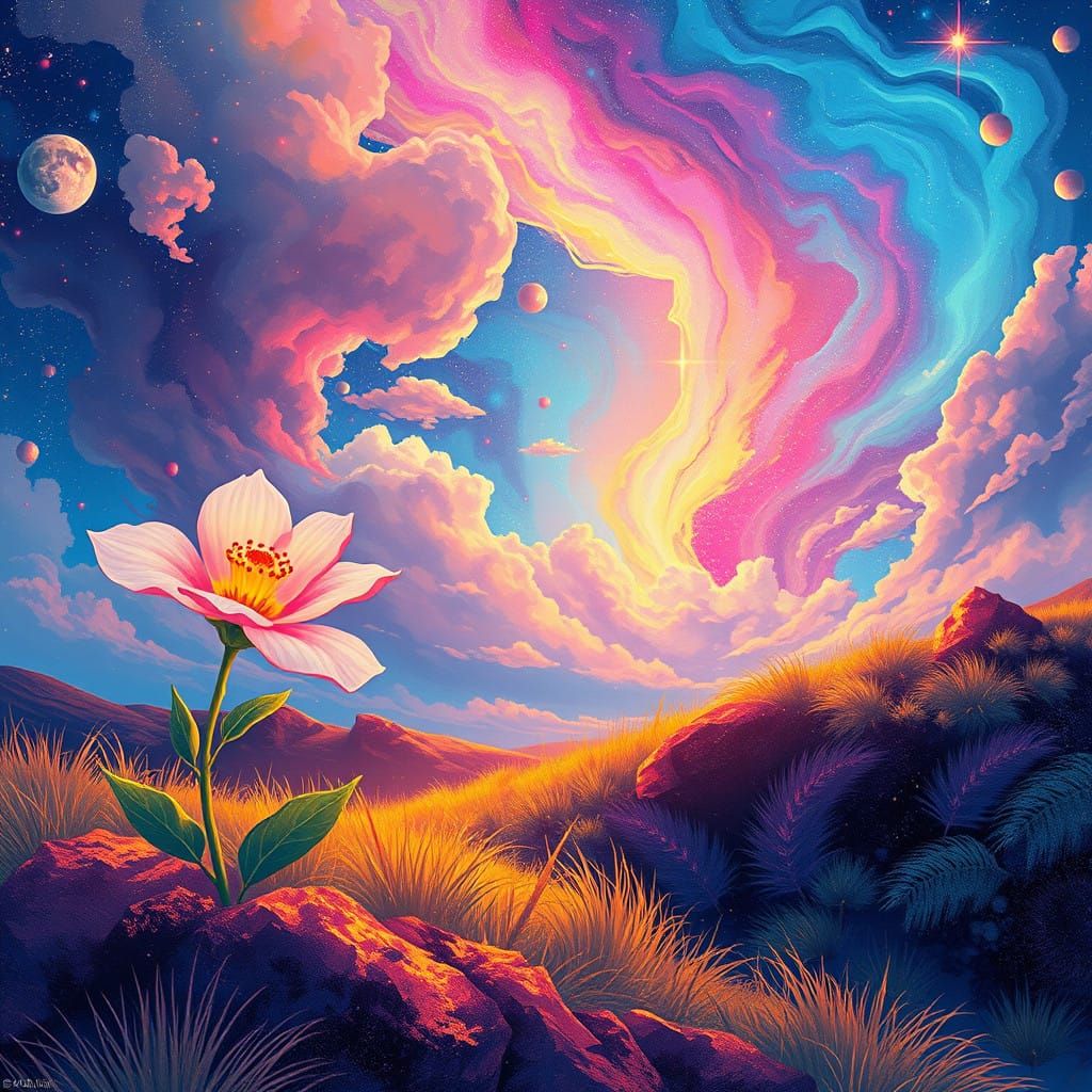 Celestial Blooming in Vibrant Cosmic Landscape