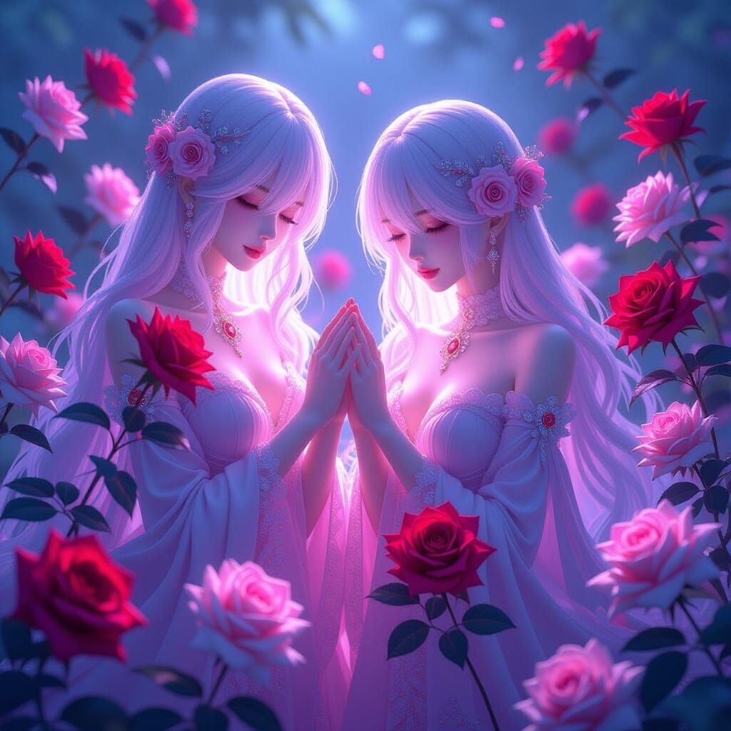 Spectral Roses Bloom From Ethereal Forms in 3D Anime Art