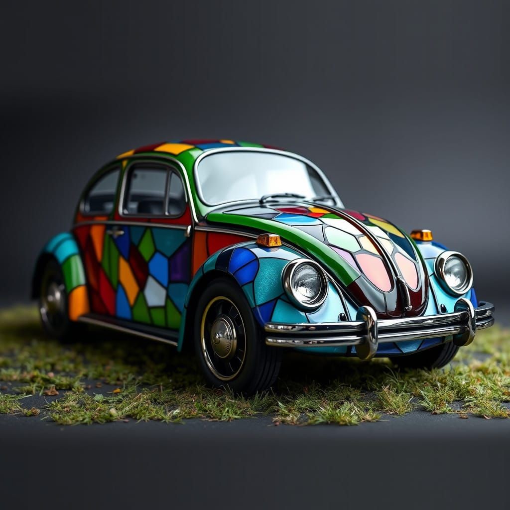 VW Beetle Made from Vibrant Stained Glass