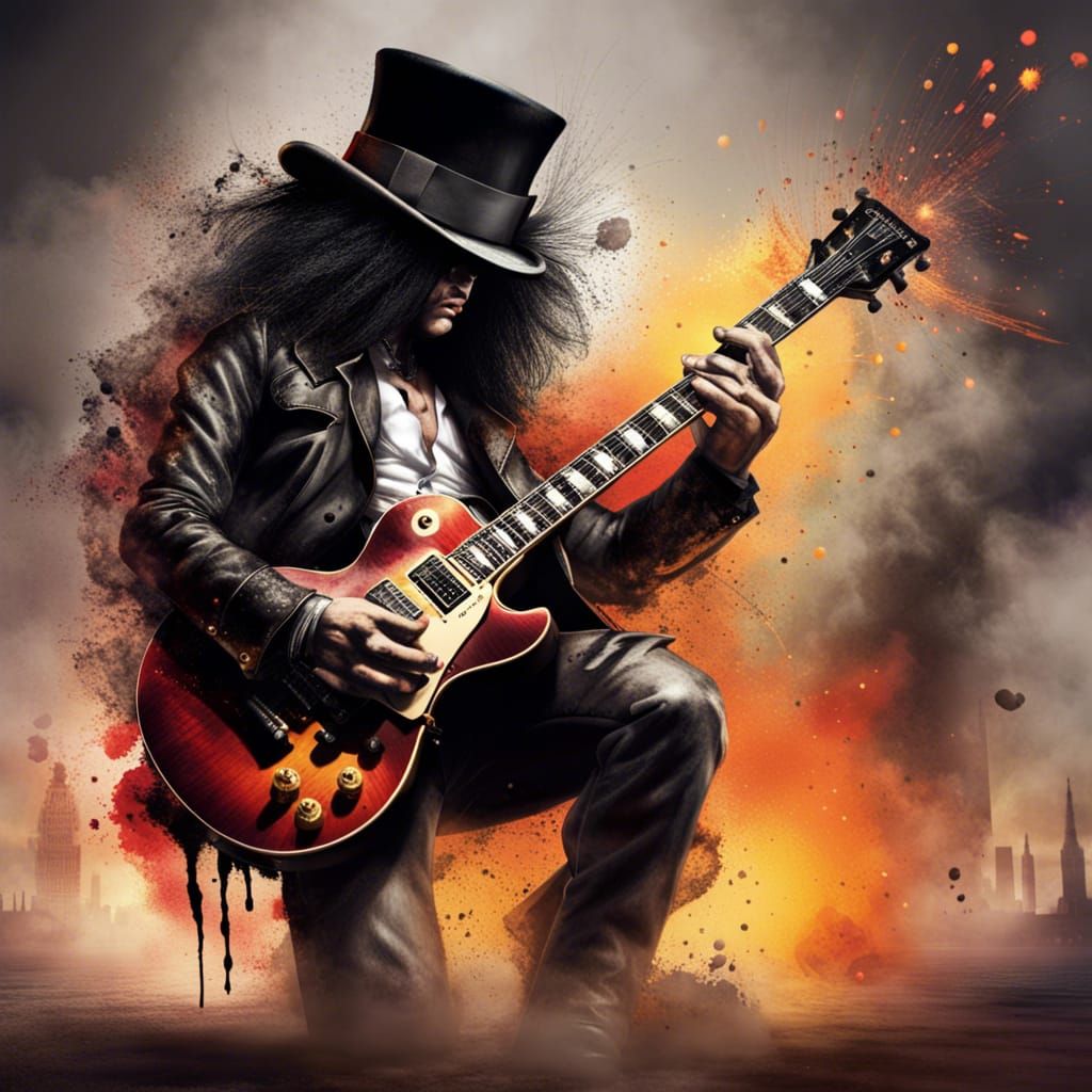 Inksplash Musician Plays Guitar Amidst Explosions
