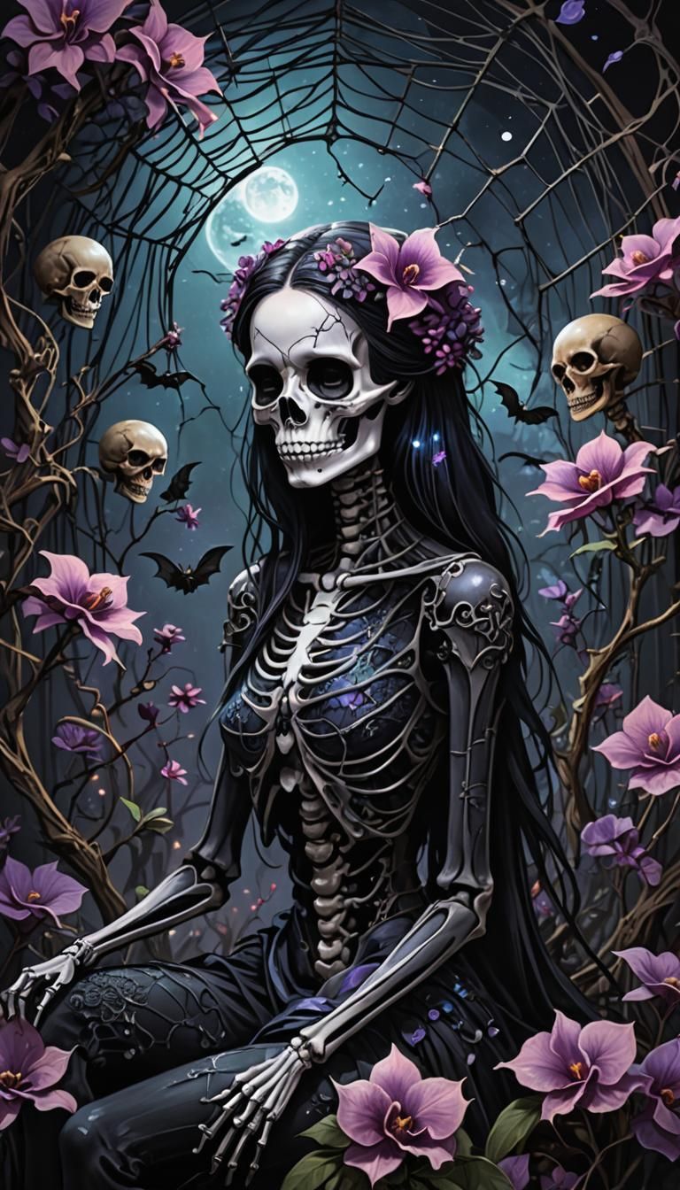 Girly Gothic Skeleton in Dark Fantasy Illustration