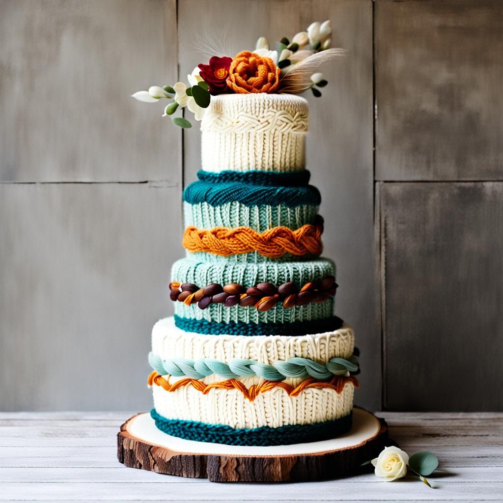 Knitted Boho Wedding Cake: Three-Tiered Delight