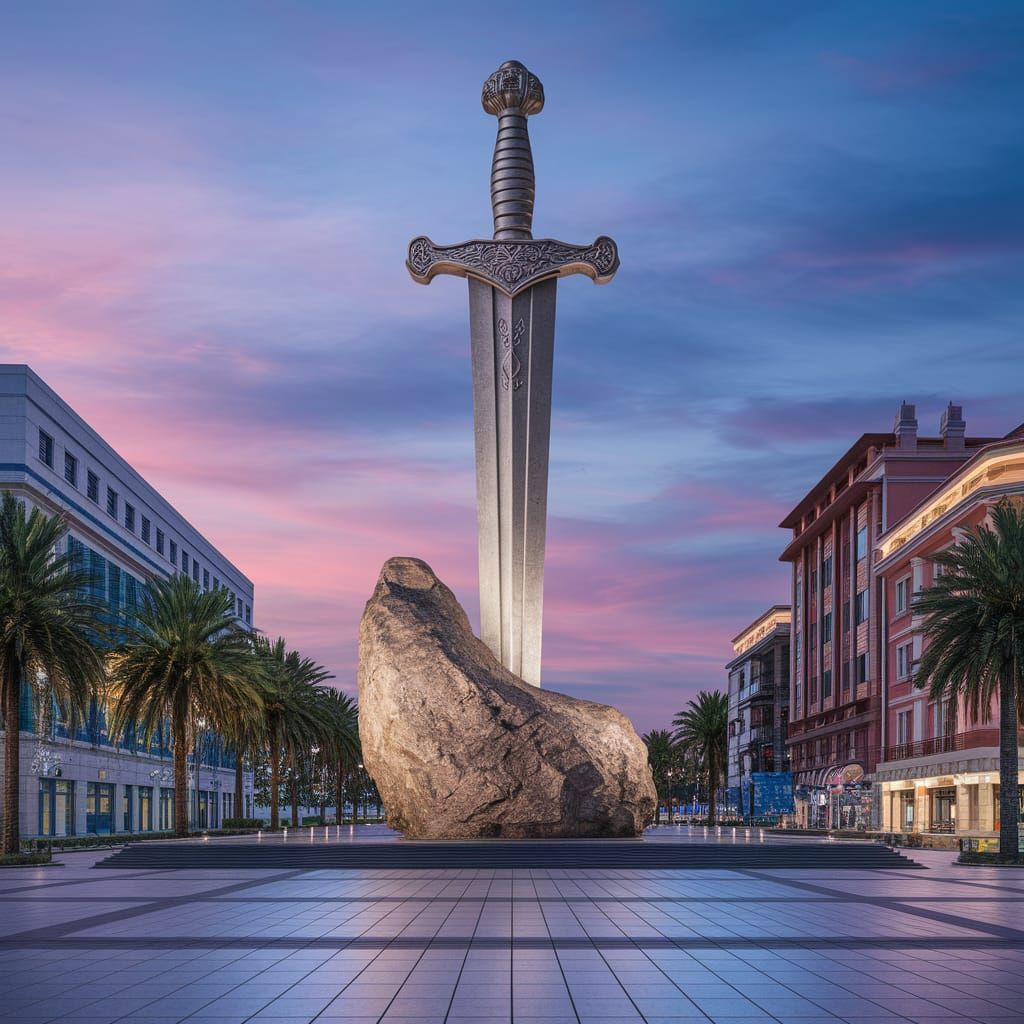 Gigantic Sword Monument in City Plaza