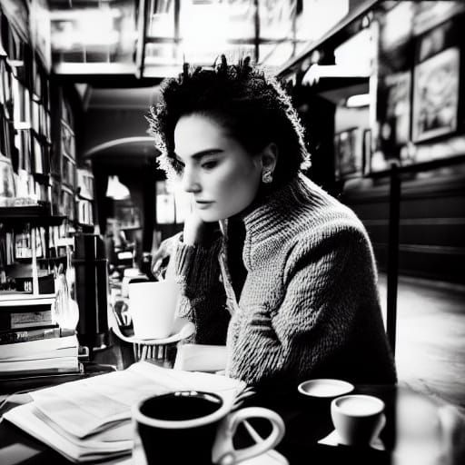 Elegant Woman in a Gothic Coffee Shop